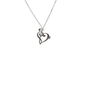 Meirenpeice Women's Necklace With G-Clef & Heart Design Pendant Sliver‎ Tone